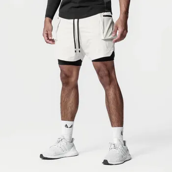 Новые мужские летние шорты для фитнеса с двойной подкладкой muscle, штаны для бега для фитнеса 6