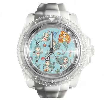 Новые прозрачные силиконовые часы с мультяшным русалочьим алфавитом, мужские и женские часы, модные кварцевые наручные часы 15