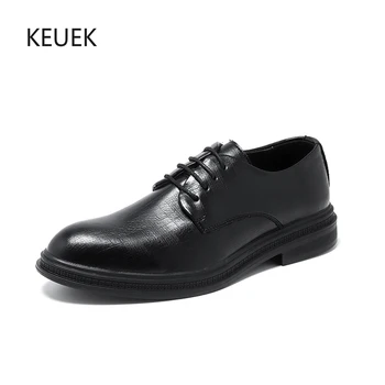 Новый дизайн, модельные туфли из натуральной кожи, мужские повседневные дышащие Деловые Черные Офисные вечерние Свадебные туфли-дерби, мужские оксфорды 5A 8