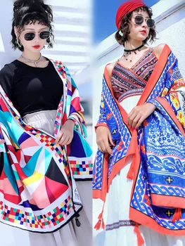 Новый дизайн, шарф в этническом стиле, Шелковый шарф с модным принтом, Солнцезащитная шаль, Весенне-осенняя накидка, хиджабы, Женская бандана из пашмины