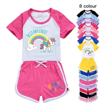 Новый комплект летней одежды для девочек и мальчиков от Adley, спортивная футболка + штаны, комплект из 2 предметов, детская одежда, удобные наряды, пижамы 14