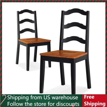 Обеденные стулья с лестничной спинкой Autumn Lane, набор из 2-х, черный и дубовый, бесплатная доставка 12