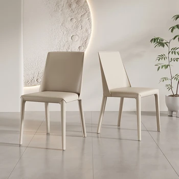 Обеденный стул из кремовой кожи с седлом для домашнего использования, легкая роскошь, обеденный стул с минималистичной спинкой, современный дизайнер-минималист 14