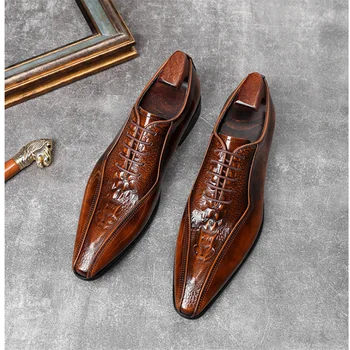 Обувщик. Мужские кожаные модельные туфли с тиснением в виде крокодилов, модные мужские, в стиле жениха, большой размер