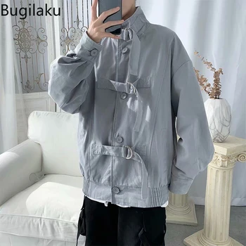 Однотонное пальто Bugilaku, мужская Весенне-осенняя Новая Корейская Модная Свободная Универсальная рабочая куртка 3