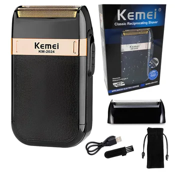Оригинальная перезаряжаемая бритва Kemei для мужчин, водонепроницаемая электробритва, машинка для стрижки бороды, электрическая бритва для лысой головы KM-2024 с дополнительной сеткой 2