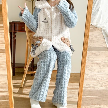 Осенне-зимние комплекты пижам для беременных и кормящих из 3D флиса, милая пижама для грудного вскармливания для беременных женщин, домашняя больница для беременных 10