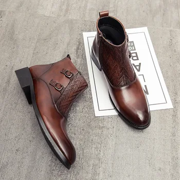 Осенние мужские кожаные ботинки в стиле ретро, коричневые мужские ботинки 