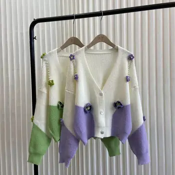 Осенний новый свободный свитер с V-образным вырезом для беременных, женский кардиган белого цвета 5