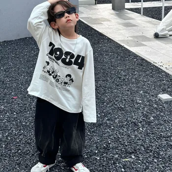 Осень 2023 г. Новый Корейский детский модный Повседневный пуловер для мальчиков с подкладкой, верхняя рубашка 4-39 9
