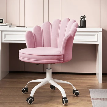 Офисные стулья из скандинавской ткани для офиса, Розовый рабочий стол, домашний игровой компьютерный стул, мебель для спальни, вращающийся стул с подъемником спинки 7