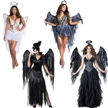 Падший Темный Ангел Косплей Униформа для женщин Evil Wing Angel Костюм Демона для вечеринки в честь Хэллоуина, платье для макияжа, реквизит для сценического шоу, наряд
