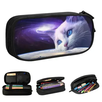 Пенал Cosmic Cat, Galaxy Space, забавные пеналы, ручка, детская большая сумка для хранения школьных принадлежностей, канцелярские принадлежности на молнии 4
