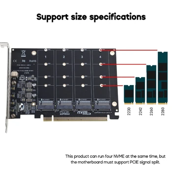 Плата адаптера расширения массива NVME M.2 PCIEX16, разделенная плата PCIE, алюминиевый радиатор, прямая поставка