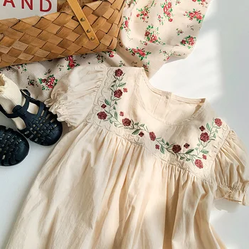 Платье для девочек с французской вышивкой в цветочек, новое модное летнее платье для маленьких девочек с коротким рукавом, классическое платье Charm Vestidos 6