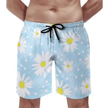 Пляжные шорты White Daisies Flowers Art, милые Гавайские пляжные шорты, мужской дизайн, спортивные плавки для серфинга, Быстросохнущие, подарок на день рождения 1