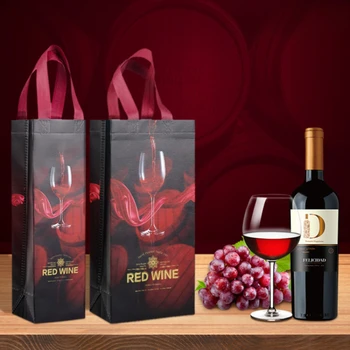 Подарочная упаковка из нетканого материала для красного вина, одинарная и двойная упаковка для вина, Экологически Чистая сумочка для красного вина горячего тиснения с покрытием