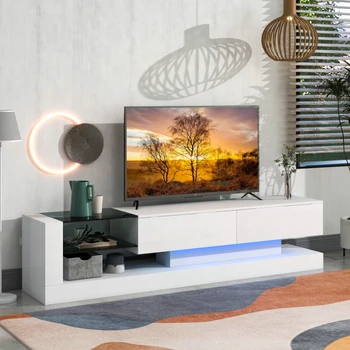 Подставка для телевизора с двумя шкафами для хранения медиафайлов Современный развлекательный центр с высокой производительностью для 75-дюймового телевизора, 16-цветный RGB LED Цвет
