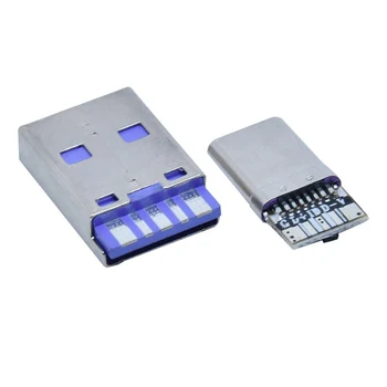 Полностью совместимый сверхбыстрый зарядный 5-ядерный разъем USB Type-c 16p фиолетового цвета с соответствующим адаптером для подключения к разъему IC5-core с растяжкой