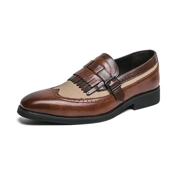 Полуофициальная кожаная официальная обувь для мужчин, повседневные туфли-броги с кисточками, резные английские мужские модельные туфли, мужские лоферы Zapatos Hombre 5