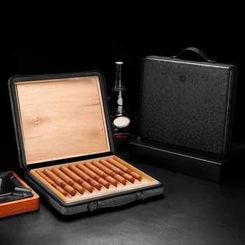 Портативная коробка для сигар, Хьюмидор для сигар, Коровья кожа, молния, Кедровое дерево, внутренняя емкость 10 штук Увлажняющий CLA-23FU1 2