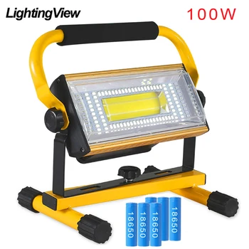 Прожектор Lightingview мощностью 100 Вт с батарейным питанием, перезаряжаемый наружный светодиодный отражатель, проектор, Наружная строительная лампа