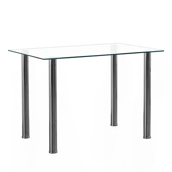 простой прямоугольный столик с цилиндрической ножкой на 4 места, закаленное стекло, нержавеющая сталь, прозрачное стекло 110 * 70 * 75 см N201 6