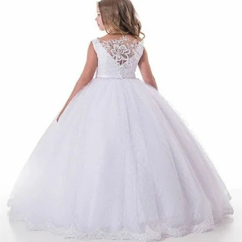 Простые белые кружевные платья с цветочным узором для девочек на свадьбу 2023, детские платья принцессы для Первого причастия, праздничное платье для детей на День рождения 6