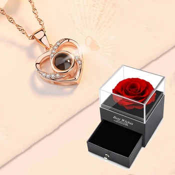 Рождественские подарки для подруги на 100 языках, я люблю тебя, проекционное ожерелье с розовой подарочной коробкой 2023, модные романтические украшения 4