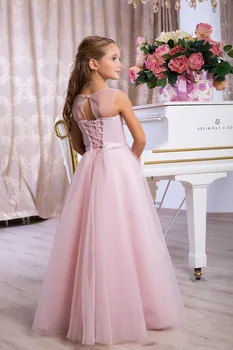 Розовое кружевное платье с цветочным узором для девочек, тюлевое платье на день рождения для малышей, детская одежда для свадьбы, дня рождения, платье с коротким рукавом 10
