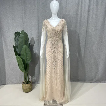 Роскошные Золотые платья Ume с рукавами-накидками 2023 Элегантные женские платья для свадебных вечеринок