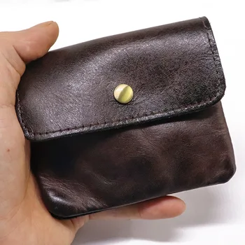 Роскошный Короткий кошелек ручной работы из 100% натуральной воловьей кожи для мужчин и женщин, винтажный кошелек, держатель для карт на молнии, карман для монет, сумка для денег 1