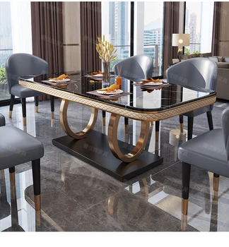 Роскошный мраморный обеденный стол и стул, сочетание домашнего размера, квартира, простая современная скандинавская каменная плита, прямоугольная обеденная вкладка 2