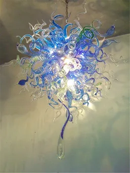 Роскошный синий и прозрачный подвесной светильник ручной работы, декоративная люстра для банкета, большое подвесное светодиодное освещение 6