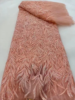 Роскошный Французский тюль, сетчатая кружевная ткань с блестками, Африканская кружевная ткань ручной работы с бисером Для пошива свадебных платьев в Нигерии 13