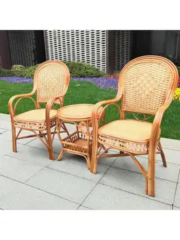 Ротанговый стул для пожилых людей, стул с высокой спинкой, для отдыха на открытом воздухе, балкон, офис, стул для маджонга, Индонезия, натуральный стул из настоящего ротанга 1