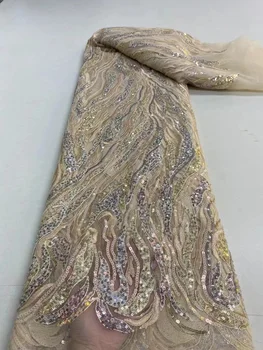 Свадебные кружевные ткани 2023 Африканский Швейный материал Вышивка Тюль Последовательность Блестящая Свадебная Вечеринка Высококачественная Французская сетка с блестками