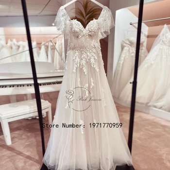 Свадебные платья в виде сердца для женщин 2023, новые элегантные свадебные платья с блестящими короткими рукавами и аппликацией из мягкого тюля Robe De Mariée 9