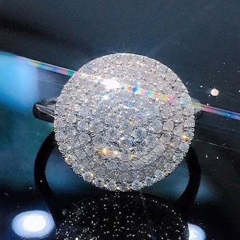 Сверкающие женские кольца CZ круглой формы Модные Универсальные женские украшения, украшенные льдом Свадебные Аксессуары для помолвки