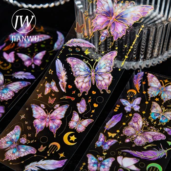 Серия JIANWU 3 листа Butterfly Dream Crystal, винтажная трехмерная бронзирующая наклейка для домашних животных, креативные канцелярские принадлежности для журналов 