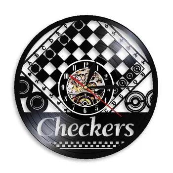 Силуэт игры в шашки Виниловая пластинка Значок настенных часов настенные часы винтажные декоративные настенные часы для любителей шахмат 7