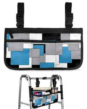 Синий Черный Серый, в стиле пэчворк, абстрактное искусство, Подлокотник для инвалидной коляски в средневековом стиле, Боковое хранилище, несколько карманов, подвесная сумка для хранения 4