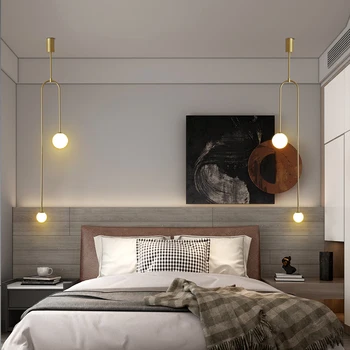 Скандинавская спальня прикроватный светодиодный подвесной светильник бар гостиная фон простой стеклянный шар люстры освещение 9