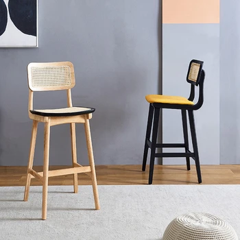 Скандинавские барные стулья из ротанга из массива дерева для кухни и высокого стола, мебель для дома, роскошный креативный обеденный стул с высоким барным столом 13