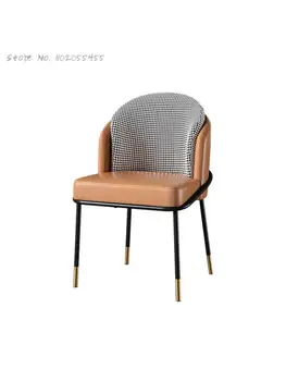 Скандинавский кожаный обеденный стул из ткани хаундстут, домашний туалетный столик, спинка стула, стол для макияжа, современный легкий роскошный простой 13