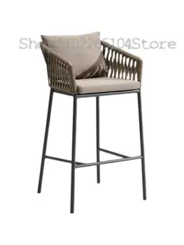 Скандинавский уличный барный стул с плетеной спинкой из алюминиевого сплава с высокой ножкой, Креативный барный стул из ротанга, Барный стул Современная простота 6