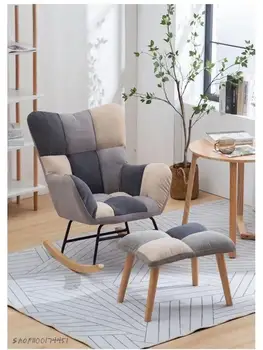 Скандинавское кресло-качалка для дома, гостиной, спальни, одноместный бархатный балкон из ягненка, шезлонг для отдыха, сетчатый красный ленивый диван 6