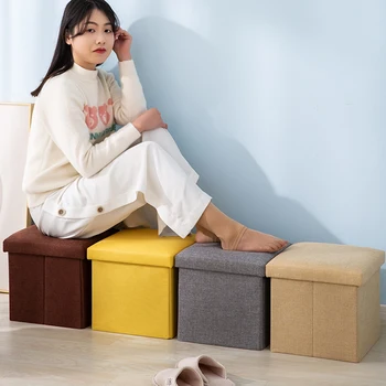 Складная пуфик для хранения Подставка для ног Табурет Кубическое сиденье Коробка для игрушек для спальни Гостиной Экономия места для домашнего хранения Табурет для хранения 9