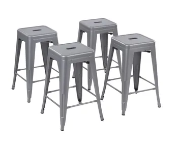 Складной металлический барный стул Howard 24 дюйма, набор из 4 предметов, включает 4 табурета, серебристого цвета, без спинки 8