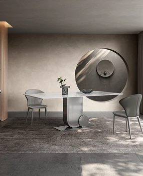 Современная и минималистичная прямоугольная комбинация итальянского светлого роскошного обеденного стола и стула 13